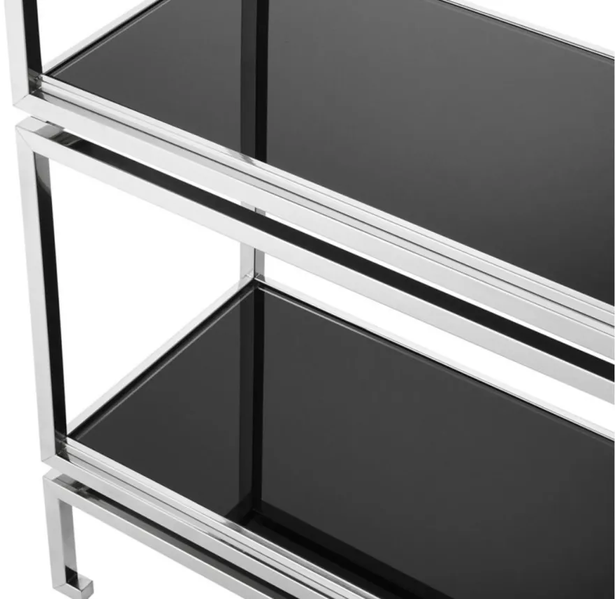 Casa Padrino Edelstahl Regalschrank mit schwarzen Glasplatten 90 x 35 x H. 223,5 cm - Luxus Wohnzimmerschrank