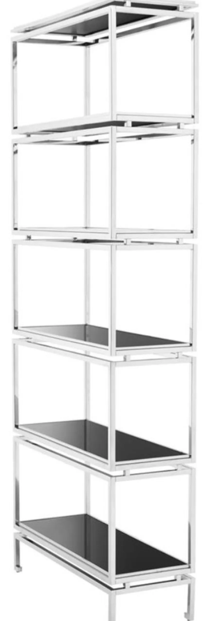 Casa Padrino Edelstahl Regalschrank mit schwarzen Glasplatten 90 x 35 x H. 223,5 cm - Luxus Wohnzimmerschrank