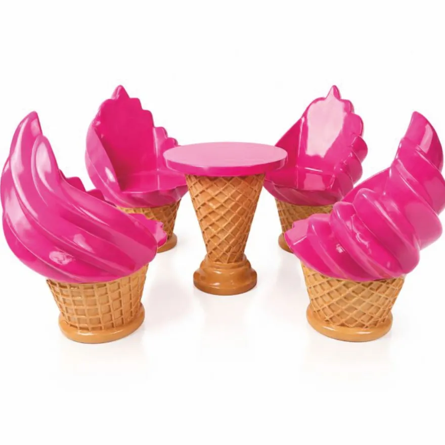 Casa Padrino Eisdielen Möbel Set Pink / Beige - 1 Tisch & 4 Sessel - Eisdielen Zubehör