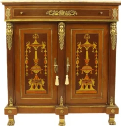 Casa Padrino Empire Barock Kommode Mahagony Intarsien mit Marmorplatte 110 x 40 x H 115 cm