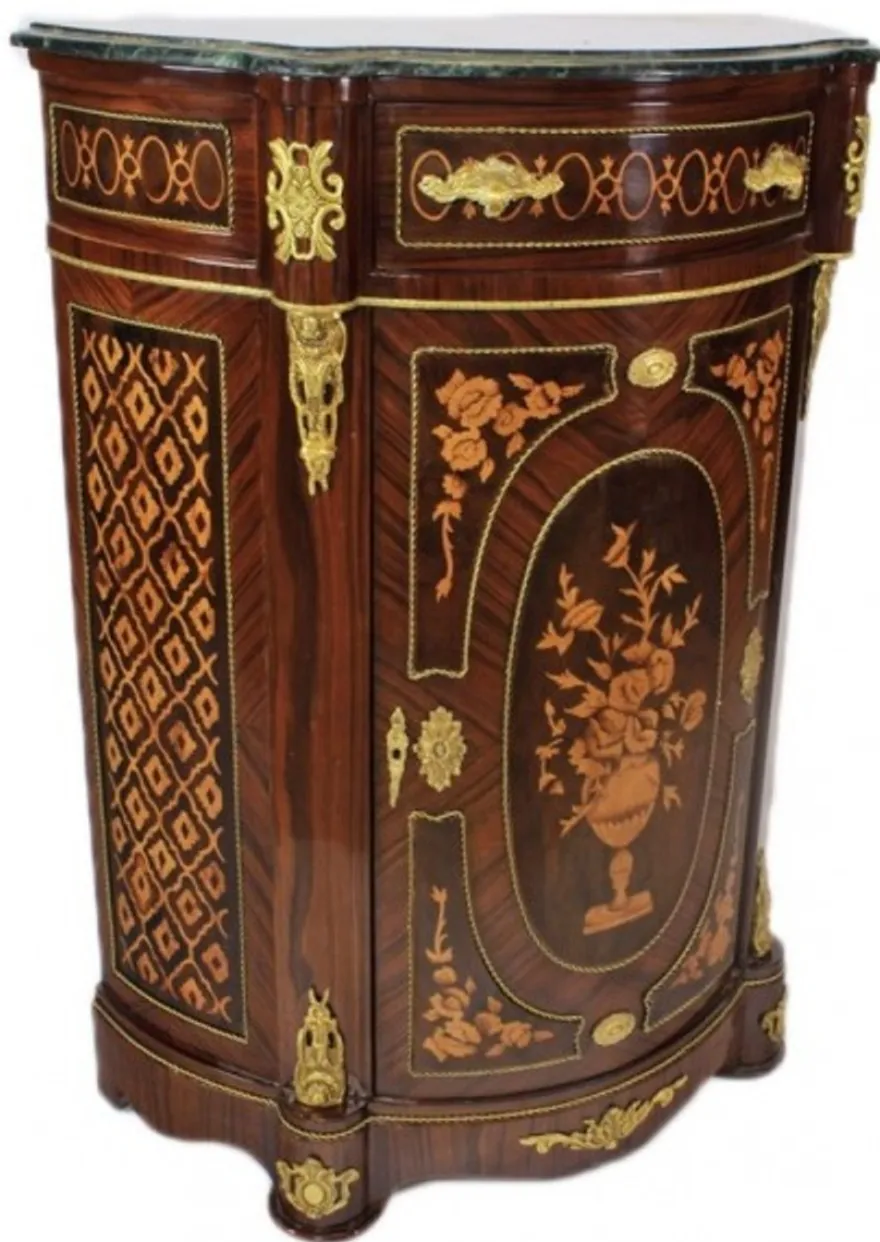 Casa Padrino Empire Kommode mit Marmorplatte Mahagoni dunkelbraun mit Intarsien 80 x 40 x 110 cm
