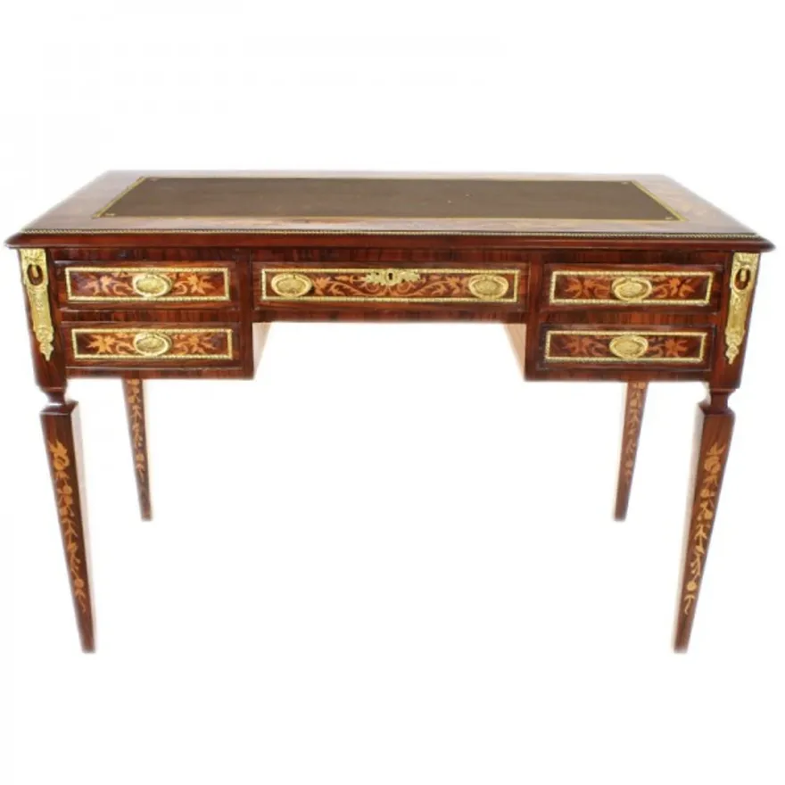 Casa Padrino Empire Schreibtisch Mahagoni Intarsien mit Gold - Barock Sekretär - 120 x 60 x 80 cm