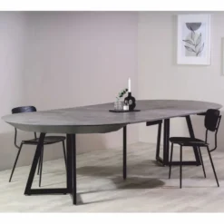 Casa Padrino Esstisch Grau / Schwarz 138-314 cm - Runder Ausziehbarer Küchentisch