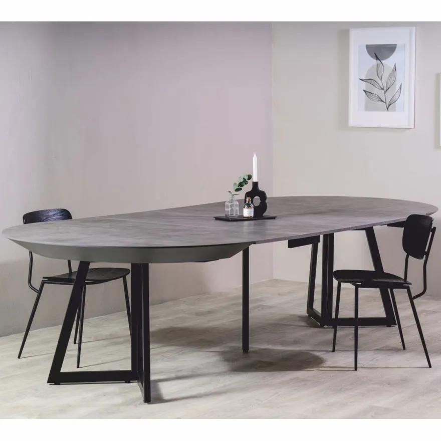 Casa Padrino Esstisch Grau / Schwarz 138-314 cm - Runder Ausziehbarer Küchentisch