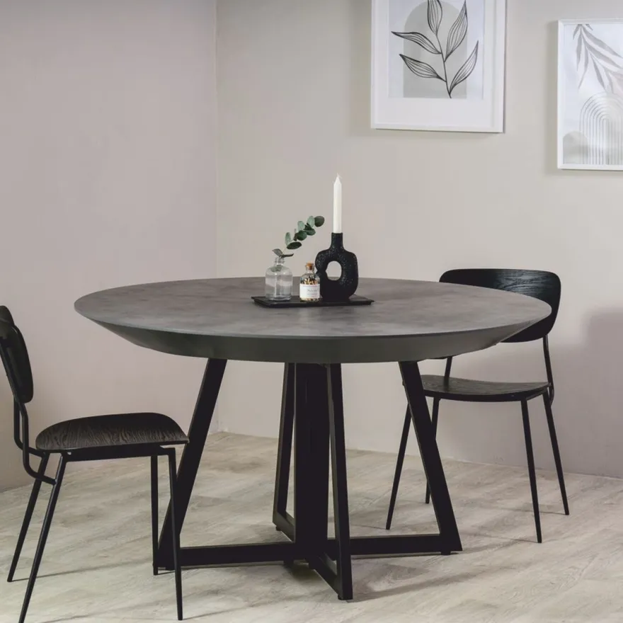 Casa Padrino Esstisch Grau / Schwarz 138-314 cm - Runder Ausziehbarer Küchentisch