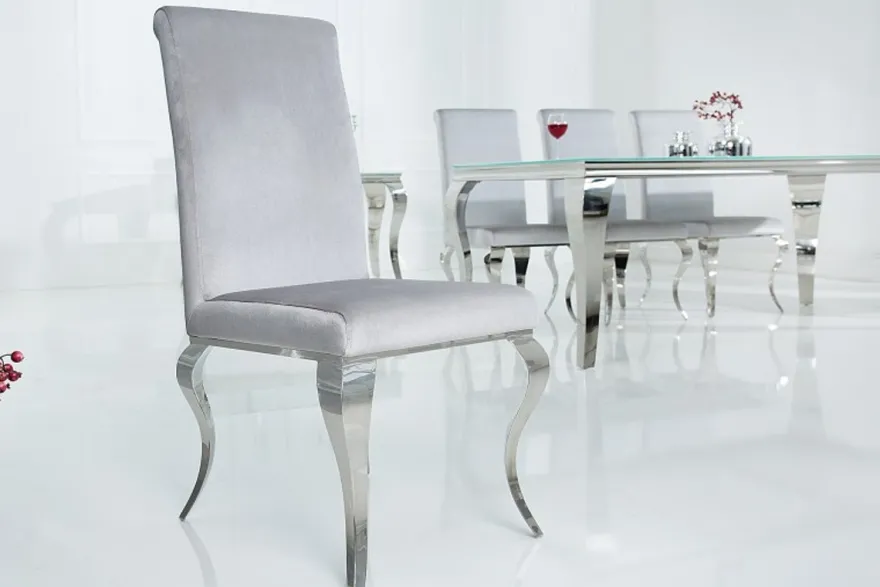 Casa Padrino Esszimmer Stuhl Silbergrau / Silber - Designer Stuhl - Modern Barock