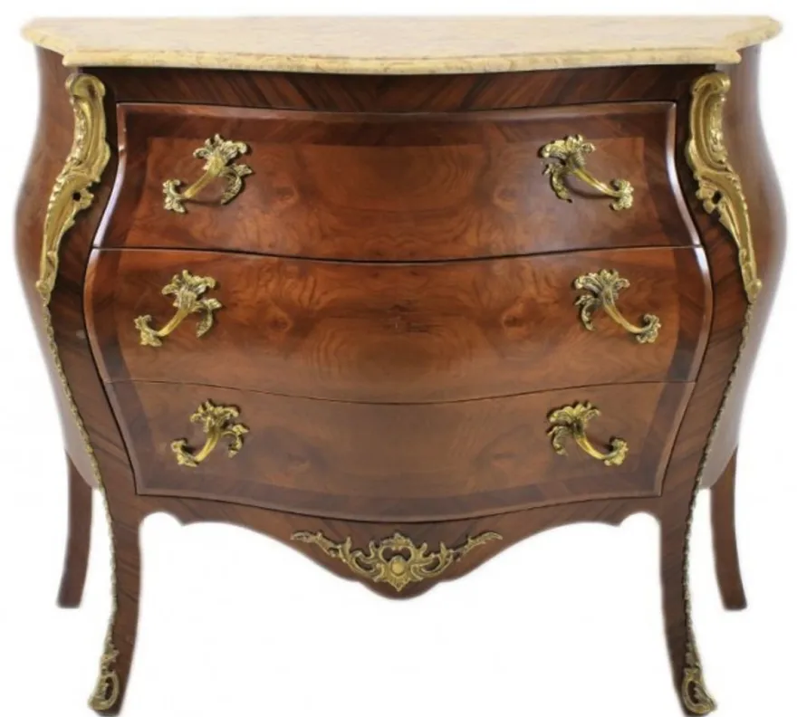 Casa Padrino Französische Barock Kommode, Braun mit cremefarbener Marmorplatte, 110 x 50 x 90 cm