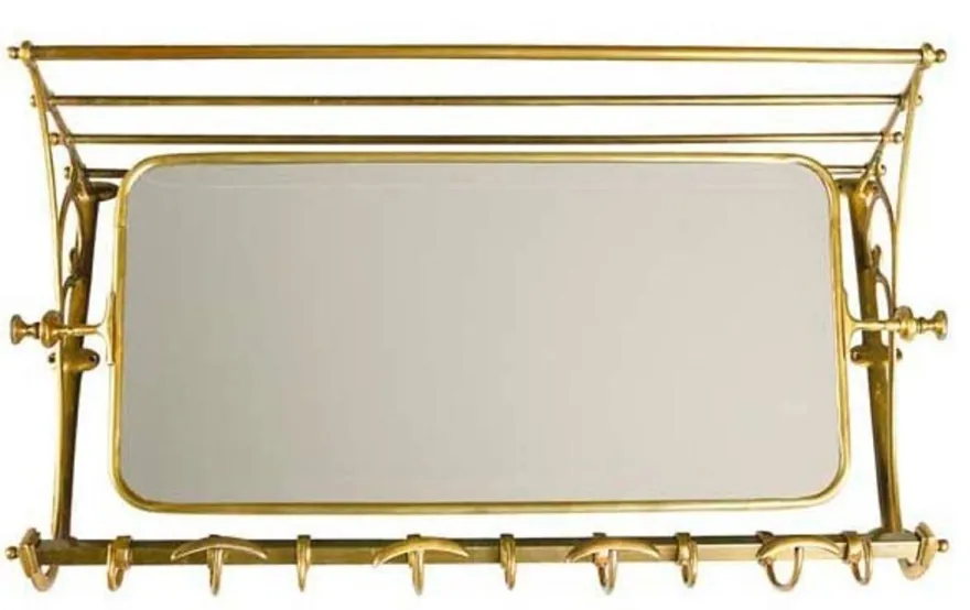 Casa Padrino Französische Luxus Wandgarderobe mit Spiegel Messingfarben Edelstahl - B 75 x T 24 x H 38 cm