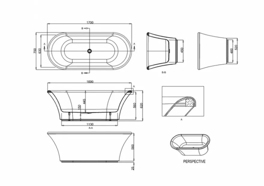 Casa Padrino freistehende Badewanne Modell BBri Retro Antik Design Weiß 1700 mm