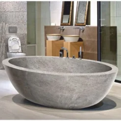 Casa Padrino Freistehende Luxus Marmor Badewanne Grau 178 cm - Badezimmer Interior