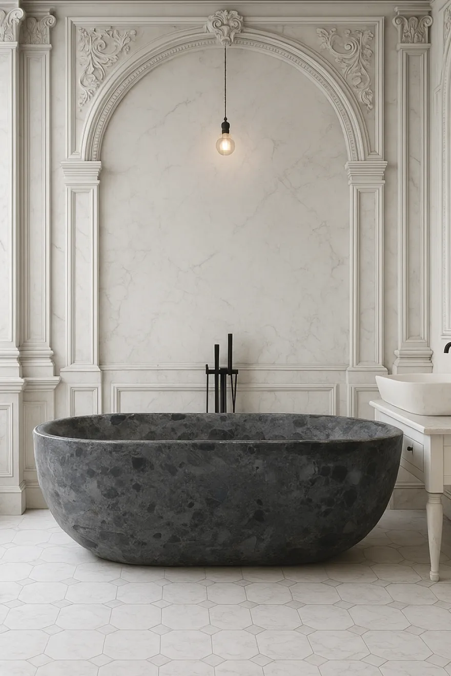 Casa Padrino Freistehende Luxus Marmor Badewanne Anthrazit 178 cm