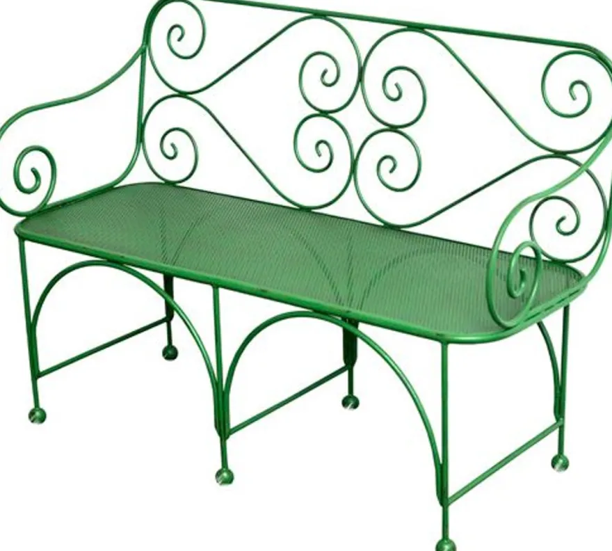 Casa Padrino Gartenbank Art Deco Design, perforierte Sitzfläche, Grün, 1,2m x 0,48m x 0,9m