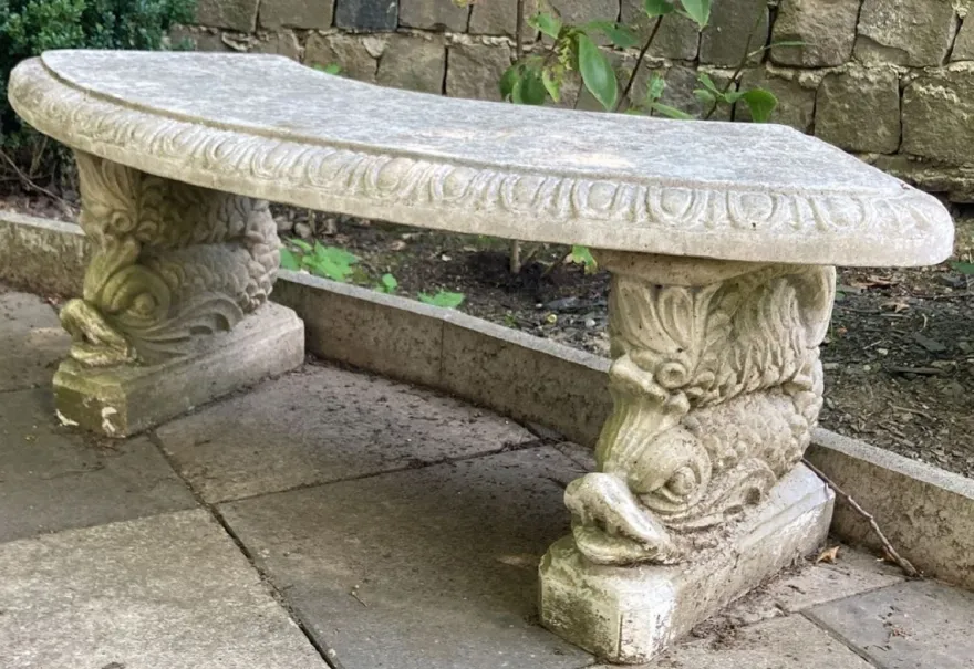 Casa Padrino Garten Bank Grau 138 x 45 x H. 49 cm - Gebogene Stein Sitzbank im Orientalischen Stil - Orientalische Garten Möbel