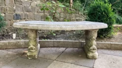 Casa Padrino Garten Bank Grau 138 x 45 x H. 49 cm - Gebogene Stein Sitzbank im Orientalischen Stil - Orientalische Garten Möbel