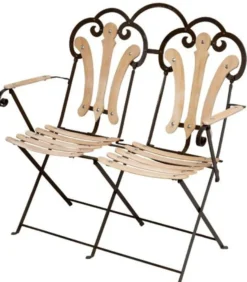 Casa Padrino Gartenbank - Klappbare 2er Bank aus Metall und Holz - Schwarz / Braun - 0,96 x 0,34 x 1 m