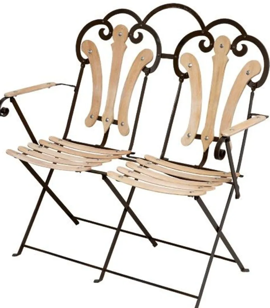 Casa Padrino Gartenbank - Klappbare 2er Bank aus Metall und Holz - Schwarz / Braun - 0,96 x 0,34 x 1 m
