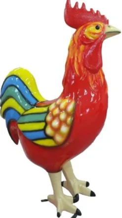 Casa Padrino Gartendekofigur Hahn Rot / Mehrfarbig H. 180 cm - Riesige wetterbeständige Deko Skulptur - Garten Deko Skulptur - Deko Tierfigur