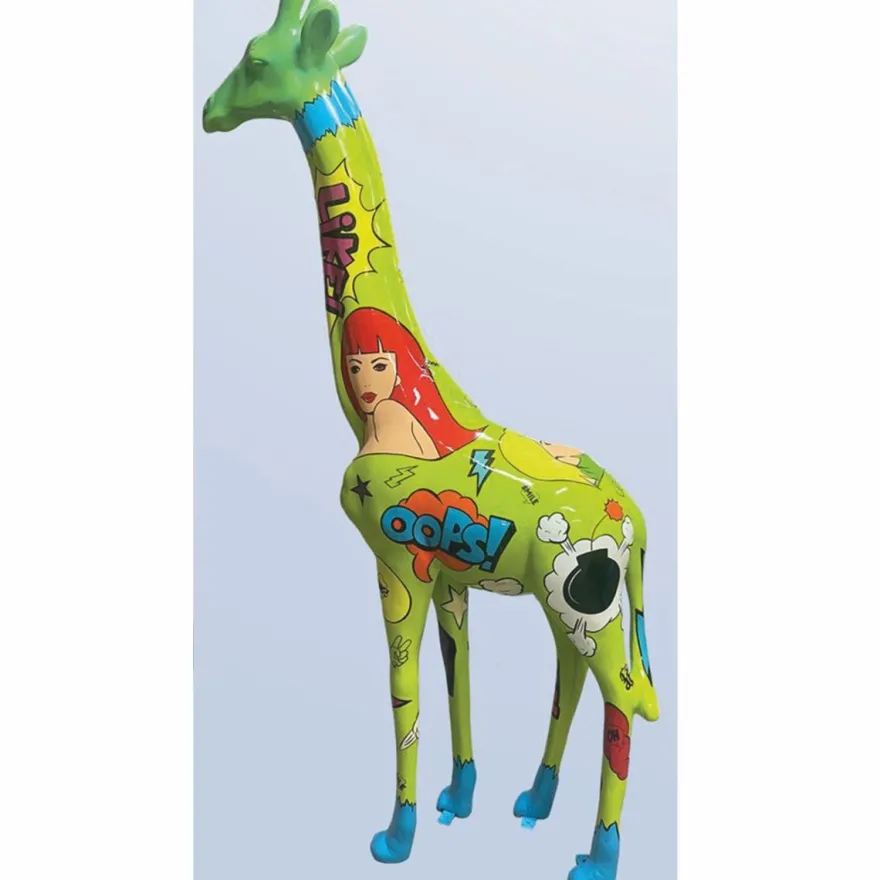 Casa Padrino Garten Deko Skulptur Giraffe Grün / Bunt H. 205 cm - Große Garten Figur