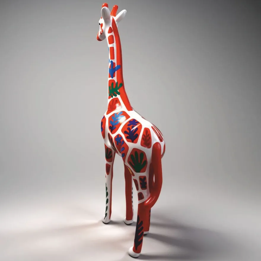 Casa Padrino Garten Deko Skulptur Giraffe Weiß / Rot / Bunt H. 205 cm - Große Garten Deko Figur - Garten Tierfigur - Garten Figuren