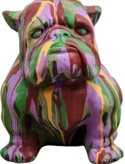 Casa Padrino Garten Deko Skulptur Hund Bulldogge Bunt 31 x 44 x H. 41 cm - Wetterbeständige Garten & Terrassen Figur - Garten & Terrassen Deko Accessoires