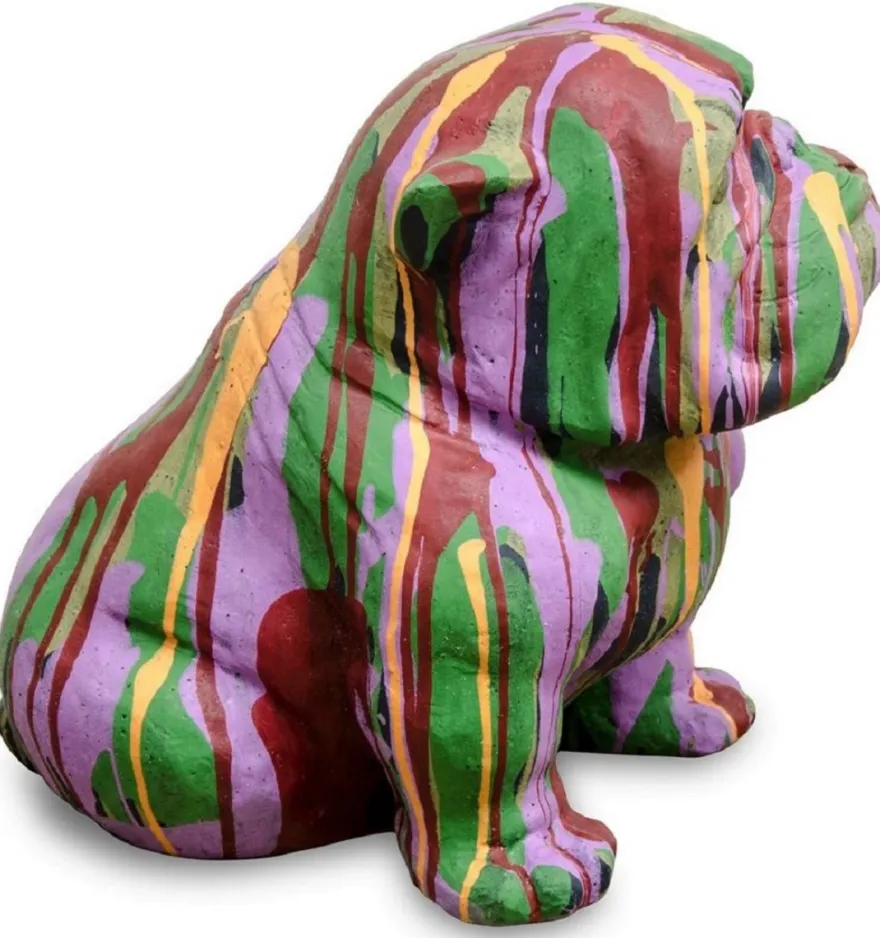 Casa Padrino Garten Deko Skulptur Hund Bulldogge Bunt 31 x 44 x H. 41 cm - Wetterbeständige Garten & Terrassen Figur - Garten & Terrassen Deko Accessoires