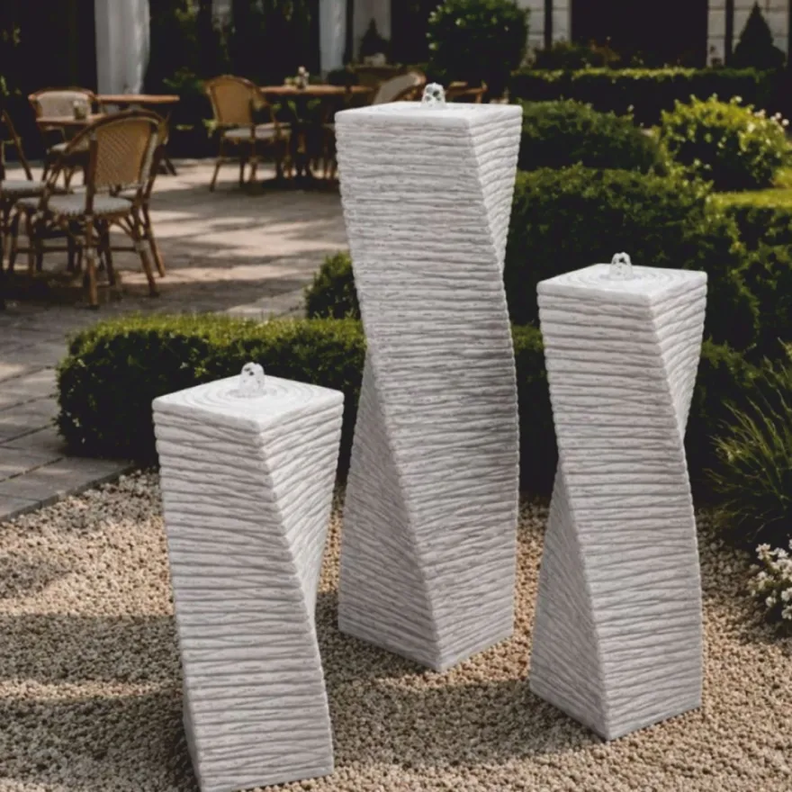 Casa Padrino Garten Deko Säulenbrunnen 3er Set Grau H. 120 cm - Garten Accessoires - Terrassen Accessoires