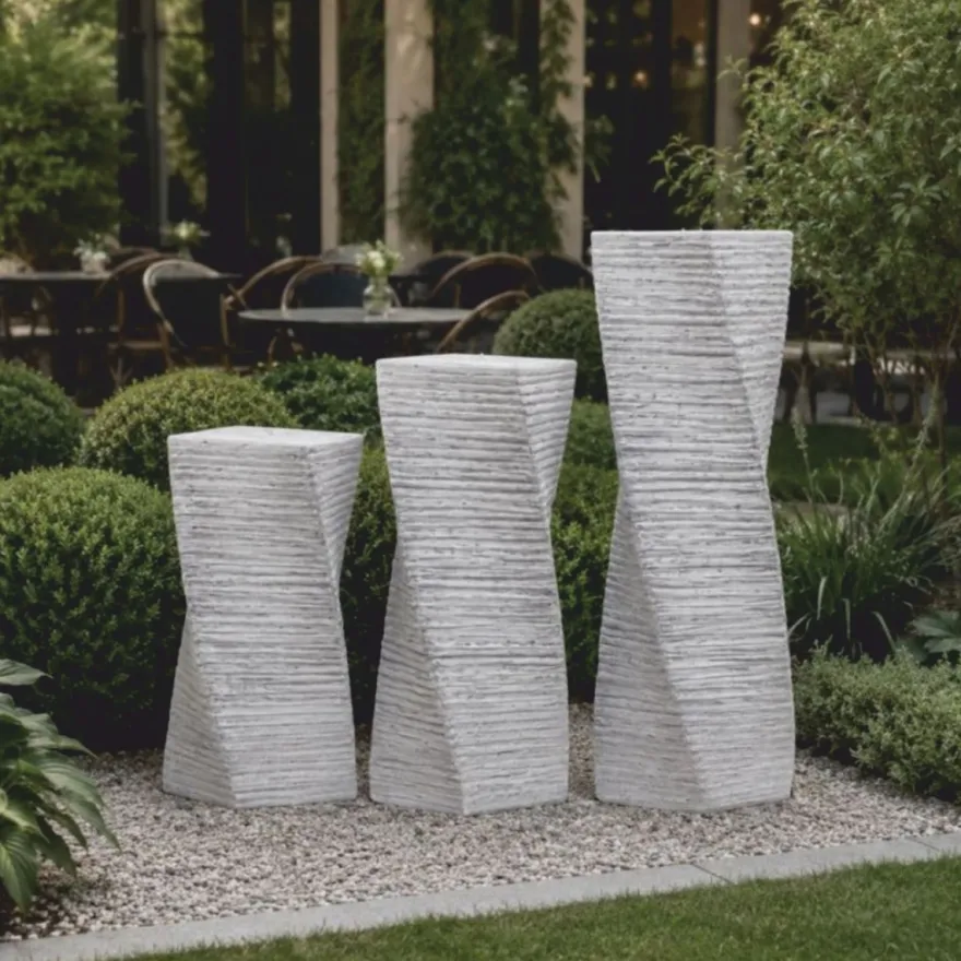 Casa Padrino Garten Deko Säulenbrunnen 3er Set Grau H. 120 cm - Garten Accessoires - Terrassen Accessoires