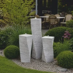Casa Padrino Garten Deko Säulenbrunnen 3er Set Grau H. 120 cm - Garten Accessoires - Terrassen Accessoires
