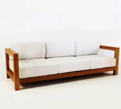 Casa Padrino Garten 3-er Sofa Rustikal "Boston" Weiss-Creme/Braun 200 x 40 x H70 cm - Echtholz Möbel Massiv