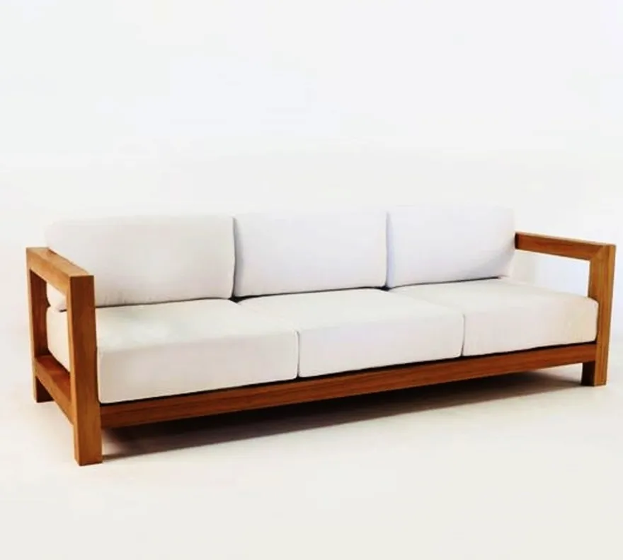 Casa Padrino Garten 3-er Sofa Rustikal "Boston" Weiss-Creme/Braun 200 x 40 x H70 cm - Echtholz Möbel Massiv