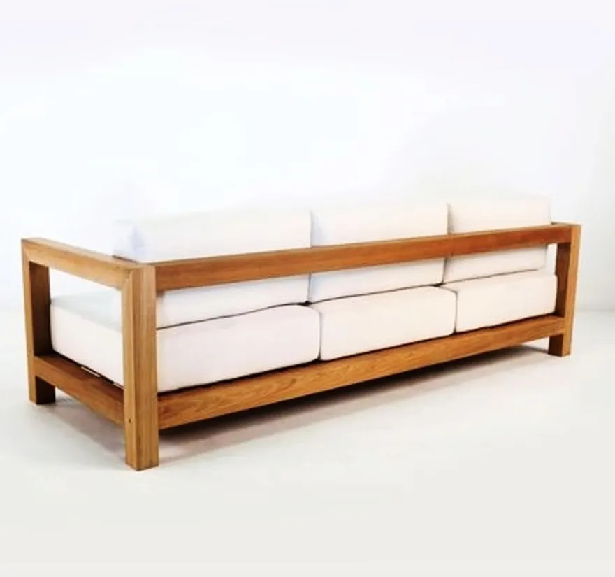 Casa Padrino Garten 3-er Sofa Rustikal "Boston" Weiss-Creme/Braun 200 x 40 x H70 cm - Echtholz Möbel Massiv