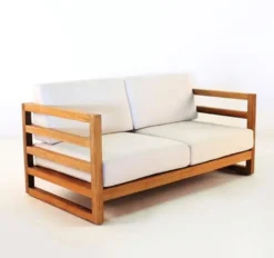 Casa Padrino Garten 2-er Sofa Rustikal "Miami" Weiss-Creme/Braun 140 x 40 x H70 cm - Eiche Massivholz - Echtholz Möbel Massiv