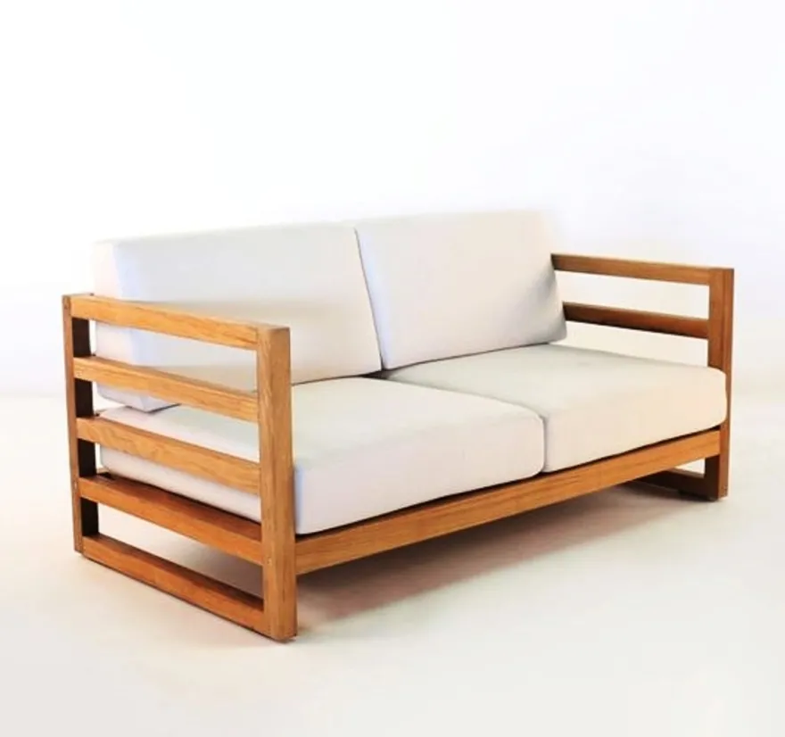 Casa Padrino Garten 2-er Sofa Rustikal "Miami" Weiss-Creme/Braun 140 x 40 x H70 cm - Eiche Massivholz - Echtholz Möbel Massiv