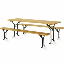 Casa Padrino Gartengarnitur Naturfarben / Schwarz 220 cm - Biergarten Möbel