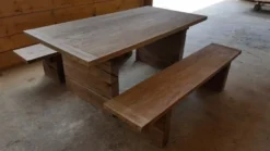 Casa Padrino Gartenmöbel Set Rustikal - Tisch + 2 Garten Bänke (Länge 200 cm) - Eiche Massivholz - Echtholz Möbel Massiv
