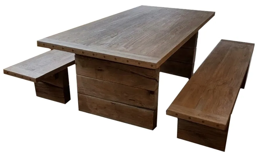 Casa Padrino Gartenmöbel Set Rustikal - Tisch + 2 Garten Bänke (Länge 200 cm) - Eiche Massivholz - Echtholz Möbel Massiv