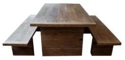 Casa Padrino Gartenmöbel Set Rustikal - Tisch + 2 Garten Bänke (Länge 200 cm) - Eiche Massivholz - Echtholz Möbel Massiv