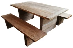 Casa Padrino Gartenmöbel Set Rustikal - Tisch + 2 Garten Bänke (Länge 200 cm) - Eiche Massivholz - Echtholz Möbel Massiv