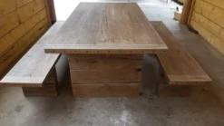 Casa Padrino Gartenmöbel Set Rustikal - Tisch + 2 Garten Bänke (Länge 200 cm) - Eiche Massivholz - Echtholz Möbel Massiv