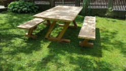 Casa Padrino Gartenmöbel Set Rustikal - Tisch + 2 Garten Bänke (Länge: 200 cm) - Eiche Massivholz - Modell Z