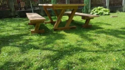 Casa Padrino Gartenmöbel Set Rustikal - Tisch + 2 Garten Bänke (Länge: 200 cm) - Eiche Massivholz - Modell Z