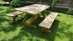 Casa Padrino Gartenmöbel Set Rustikal - Tisch + 2 Garten Bänke (Länge: 200 cm) - Eiche Massivholz - Modell Z