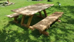 Casa Padrino Gartenmöbel Set Rustikal - Tisch + 2 Garten Bänke (Länge: 200 cm) - Eiche Massivholz - Modell Z