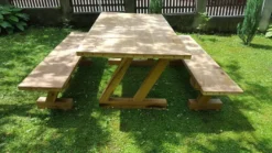 Casa Padrino Gartenmöbel Set Rustikal - Tisch + 2 Garten Bänke (Länge: 200 cm) - Eiche Massivholz - Modell Z