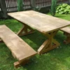 Casa Padrino Gartenmöbel Set Rustikal mit Kreuzgestell - Tisch + 2 Garten Bänke (Länge: 200 cm) - Eiche Massivholz