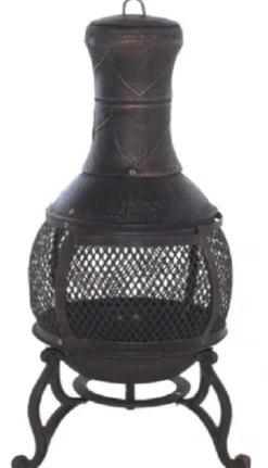Casa Padrino Gartenofen Terrassenofen aus Gussmetall in Schwarz, Höhe 90 cm, Durchmesser 40 cm