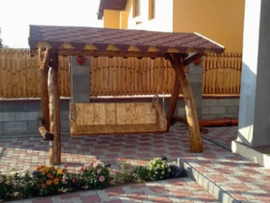Casa Padrino Garten Schaukel Rustikal überdacht Hollywood Schaukel Mod S1 - Eiche Massivholz - 280 x 180 x 160 cm