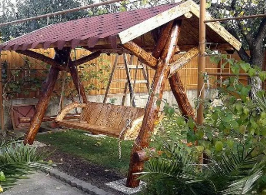 Casa Padrino Garten Schaukel Rustikal überdacht Hollywood Schaukel Mod S1 - Eiche Massivholz - 280 x 180 x 160 cm