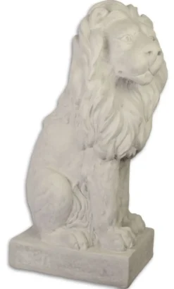 Casa Padrino Garten Terrassen Deko Skulptur Sitzender Löwe Weißgrau 28,7 x 43 x H. 74,6 cm - Deko Figur