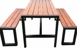 Casa Padrino Gartentisch mit 2 Sitzbänken Braun / Schwarz - Garten Möbel
